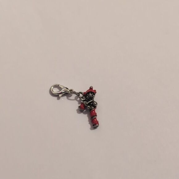 Silver and Red Candy Cane with Jolly‎ Christmas Guy Bracelet Charm - Picture 1 of 5